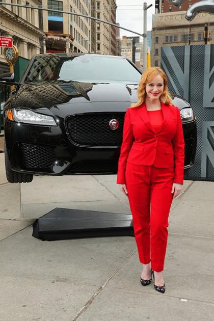 Christina Hendricks Plugs Jaguar XF in NYC