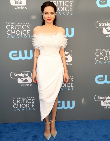 Angelina Jolie in Ralph & Russo at the Critics Choice Awards: feathered nonsense?