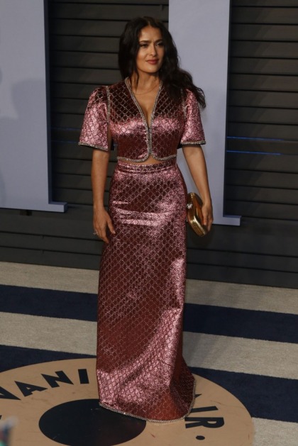 Salma Hayek in Gucci's collab with Dapper Dan at the VF Oscar Party: party pajamas'