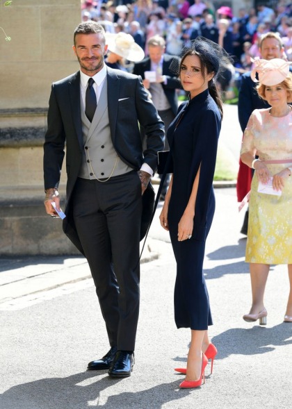 Victoria Beckham in navy with crimson stilettos at the Royal Wedding: dour or cool?
