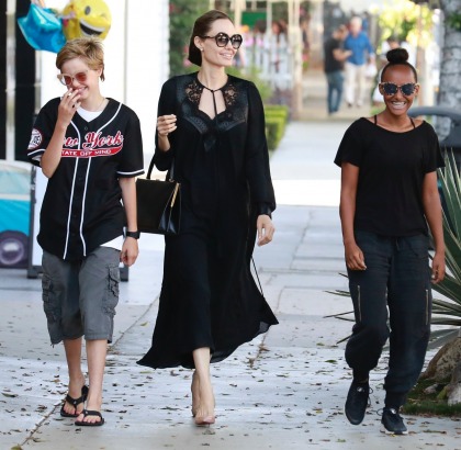 Angelina Jolie enjoys a shopping trip to Kitson with Zahara & Shiloh