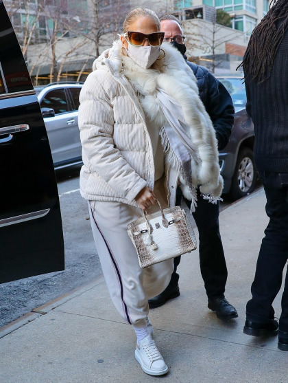 Jennifer Lopez's NYC rehearsal outfit involved fur, McQueen kicks & a rare Birkin bag