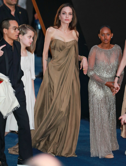 Angelina Jolie wore Balmain & brought her kids to 'The Eternals' premiere